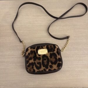 Michael Kors Brown Cheetah Print Leopard Calf Hair Small Crossbody Purse